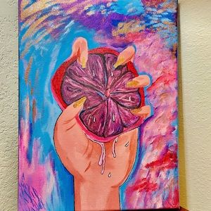 Original Abstract acrylics art painting on canvas. 9 in x12 in psychedelic